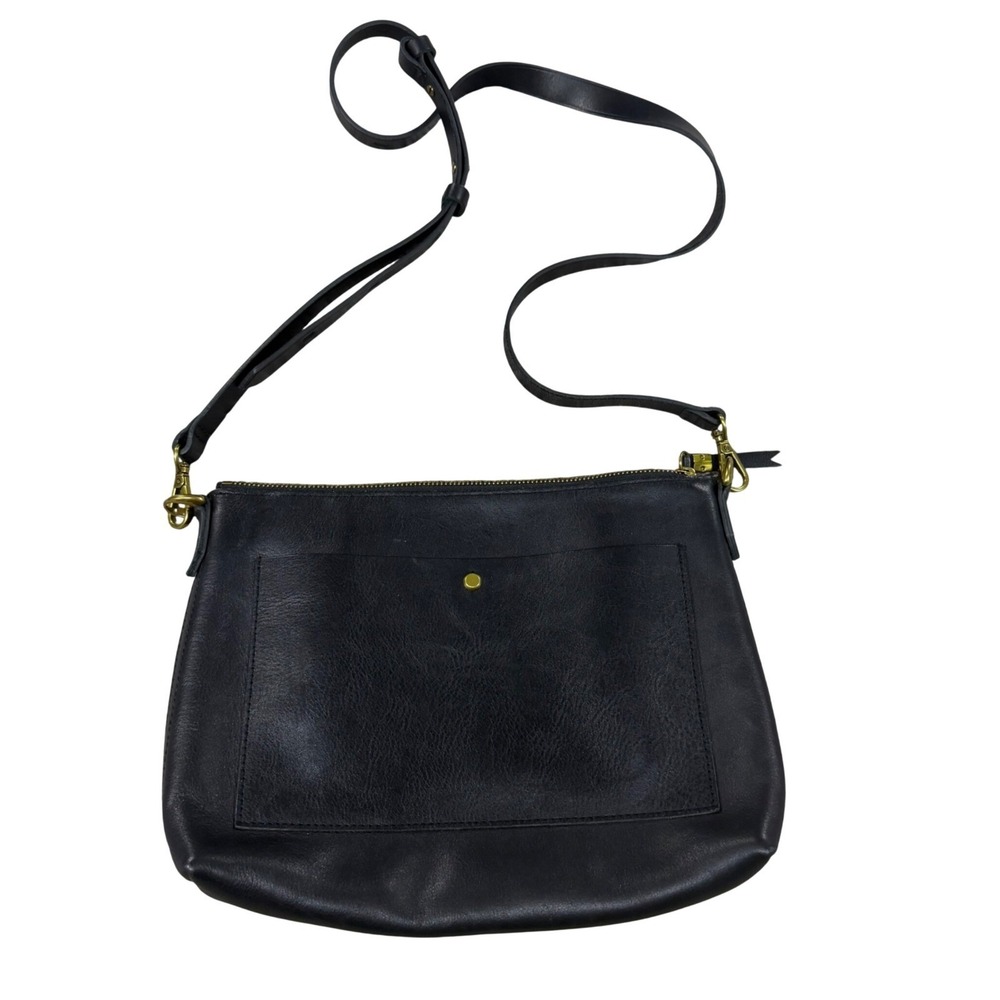 Madewell Black Leather Crossbody Bag Zip Top Brass Hardware Adjustable Strap